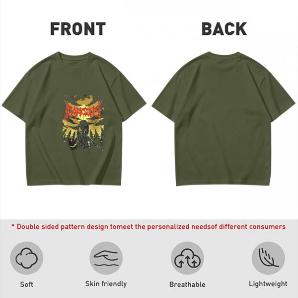 Olive graphic t-shirt with Dark Souls metal-style print