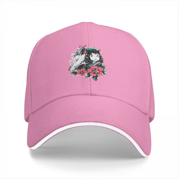 Black baseball cap with Spirited Away Haku and Chihiro anime floral print