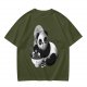 Olive T-Shirt With Panda Eating Ramen Graphic Print