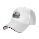 Black Baseball Cap With Cartoon Boys Crossing Stream Artwork