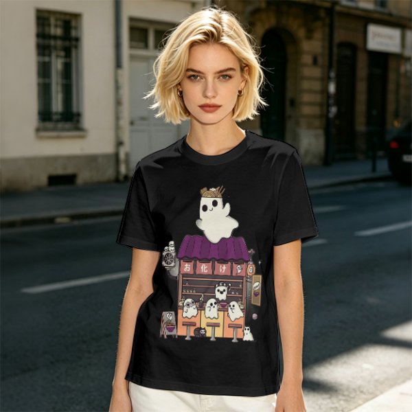 Olive T-Shirt With Ghost Ramen Shop Graphic