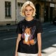 Olive T-shirt with a cute chainsaw squirrel graphic