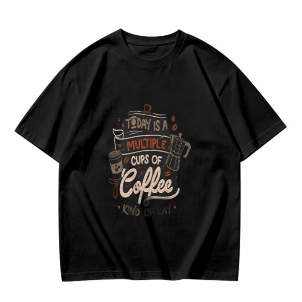 Olive green t-shirt with coffee themed 'Today is a multiple cups of Coffee' print