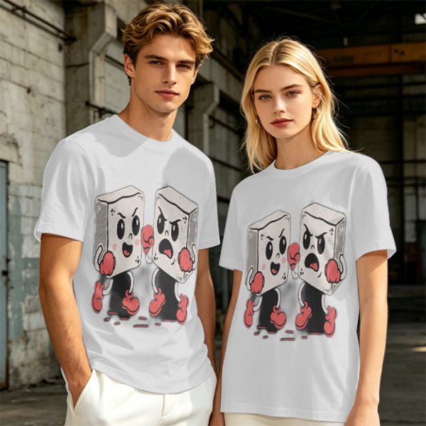 Olive T-Shirt With Retro Cartoon Fighting Ice Cubes Graphic