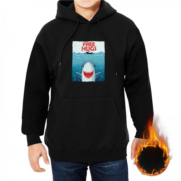 Black Hoodie With Free Hugs Shark Ocean Graphic Print