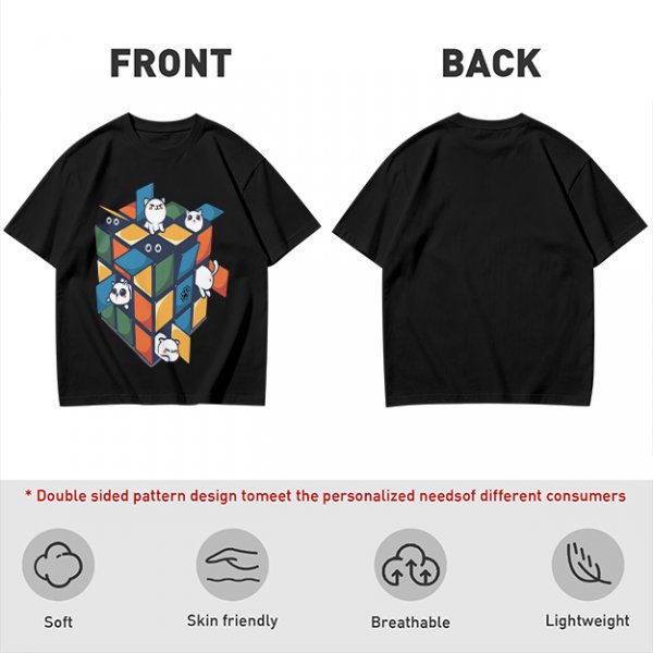 Olive T-Shirt With Cute Cats On A Rubik's Cube Graphic