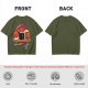 Olive t-shirt with cute cat sushi characters on a wooden platter