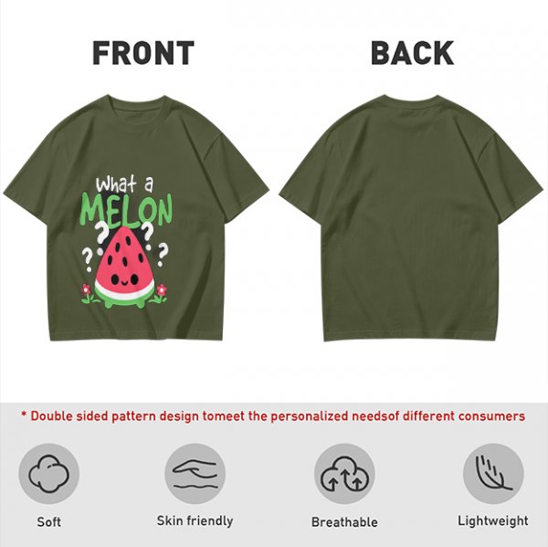 Olive T-Shirt With Cute Watermelon 'What A Melon' Graphic Design
