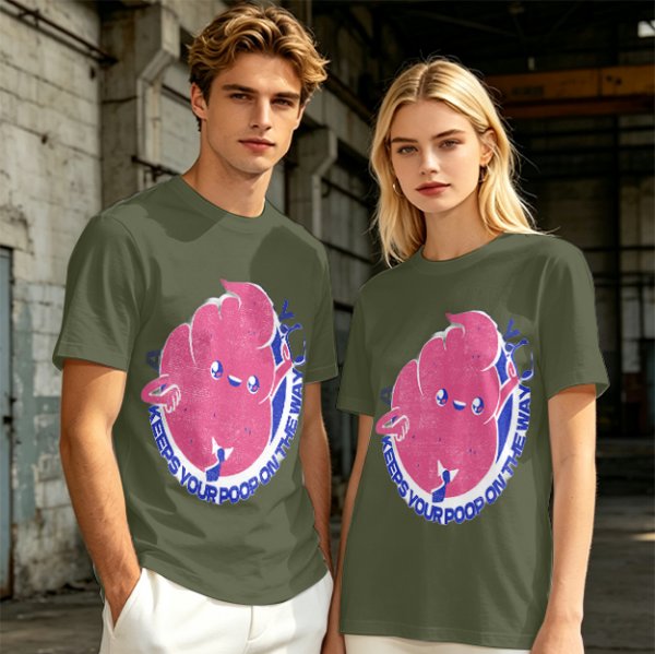 Olive T-Shirt With Funny Colon Graphic 'Keeps Your Poop On The Way' Print