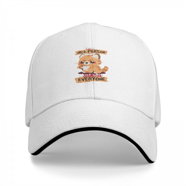 Black baseball cap with cute cat 'I'm a nice person just hate everyone' print