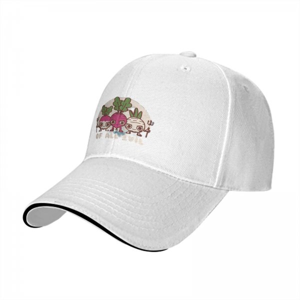Black baseball cap with 'Of All Evil' radish devil graphic