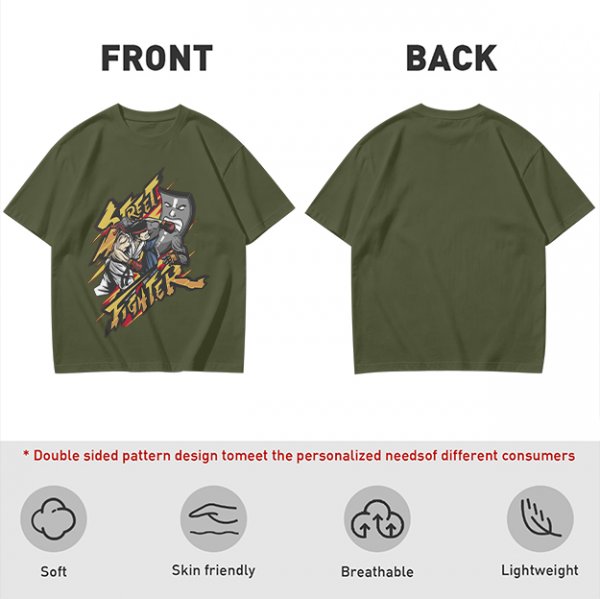 Olive Street Fighter Graphic T-Shirt with Fighting Character Art