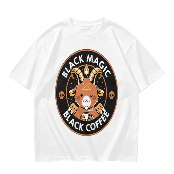 Olive t-shirt with black magic black coffee goat graphic print