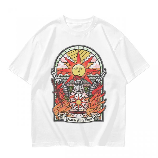 Olive T-Shirt With Stained Glass Style Praise The Sun Knight Print