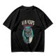 Olive green graphic t-shirt with grumpy cat holding New Year's resolutions