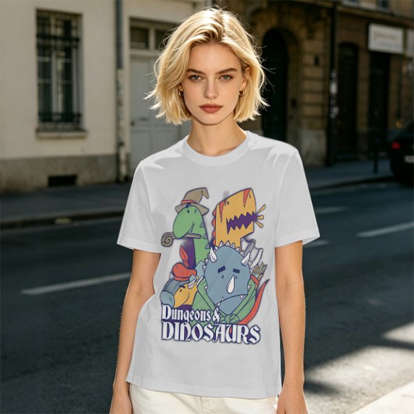 Olive Dungeons & Dinosaurs Graphic T-Shirt with Fantasy Dinosaur Art