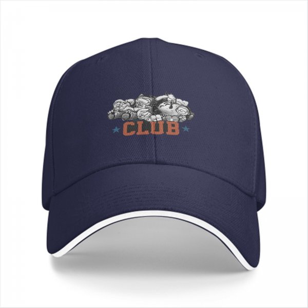 Black Baseball Cap with Cartoon Characters and CLUB Print