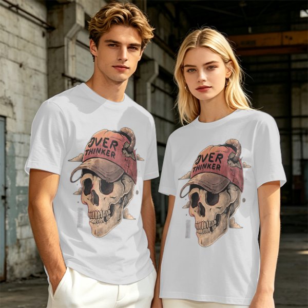 OVER THINKER Skull Graphic Olive T-Shirt