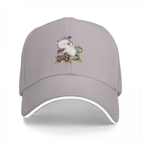 Black Baseball Cap With Cute Fantasy Creature And Floral Print