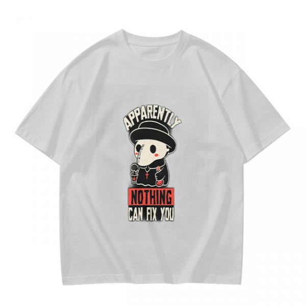 Olive T-Shirt With Cute Plague Doctor Graphic And 'Apparently Nothing Can Fix You' Text