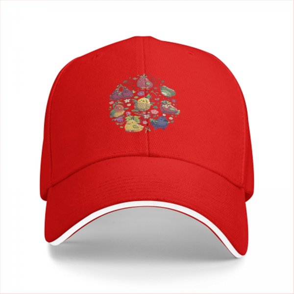 Black Baseball Cap With Cute Fruit Bird Floral Graphic Design
