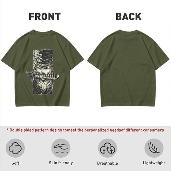 Olive T-shirt with One Piece Zoro Bandana Sword Print