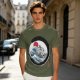 Olive T-shirt with Great Wave Enso Circle and Red Sun Print