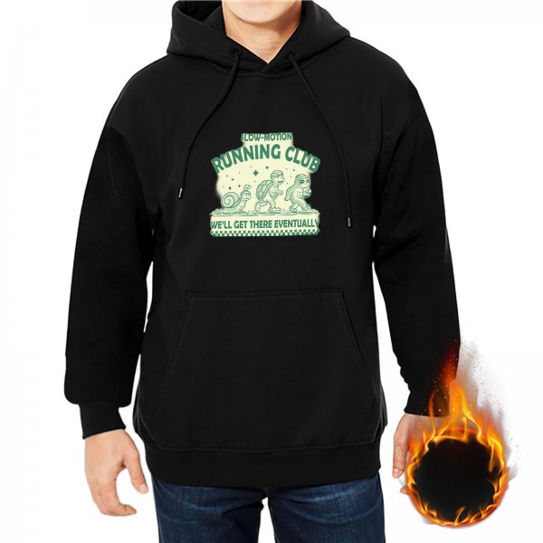 Black Hoodie With Low-Motion Running Club Sloth Turtle Snail Graphic