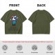 Olive T-shirt with Cartoon Character Holding Mushrooms Print
