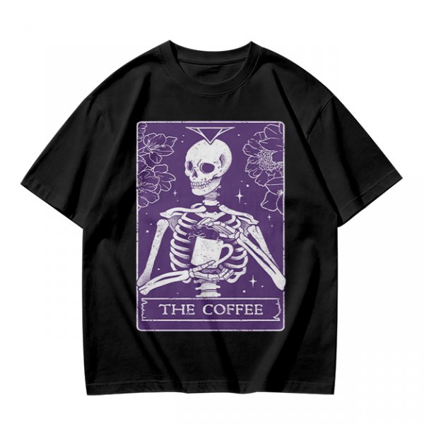 Olive T-Shirt With Skeleton Tarot Card 'The Coffee' Print