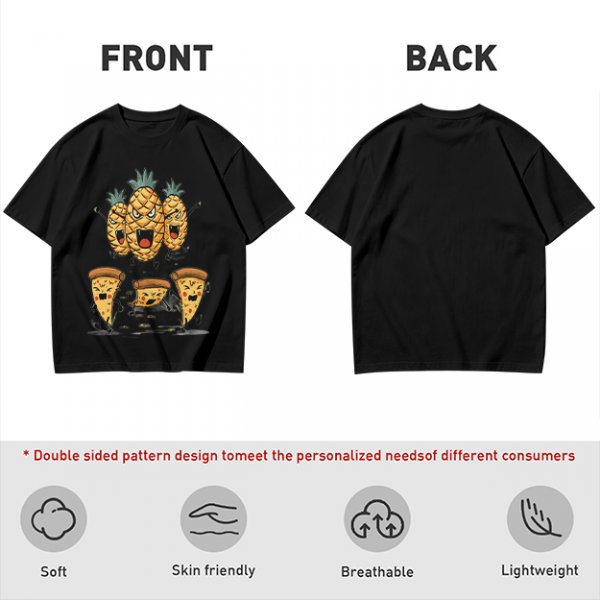 Olive T-Shirt With Angry Pineapple And Pizza Slice Cartoon Print