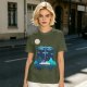 Olive T-Shirt With Geometric Dragonfly Mountain Night Scene Print