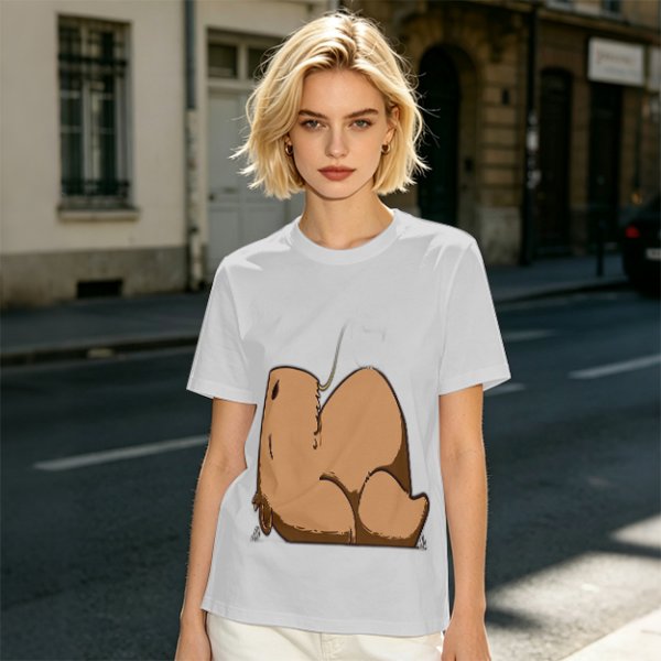 Olive Green T-Shirt With Capybara Rear View Graphic