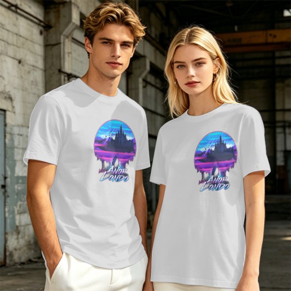 Olive T-shirt with Anor Londo Synthwave Castle Print