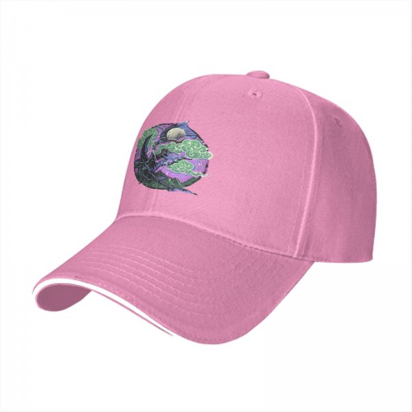 Black Baseball Cap With Fantasy Dragon Moon Cloud Night Artwork