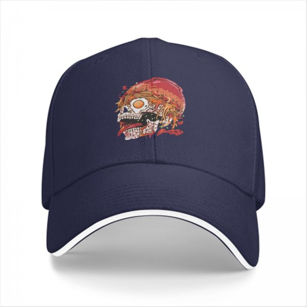 Black Baseball Cap With Ramen Skull Graphic Print