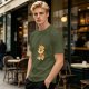 Olive Green T-Shirt with Cute Tiger Holding Coffee Mug Print
