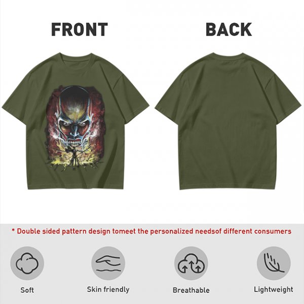 Olive T-shirt with Attack on Titan Colossal Titan Graphic Print