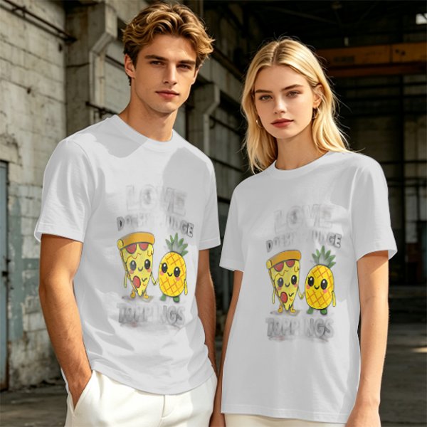 Olive T-shirt with Cute Pizza and Pineapple Cartoon Print