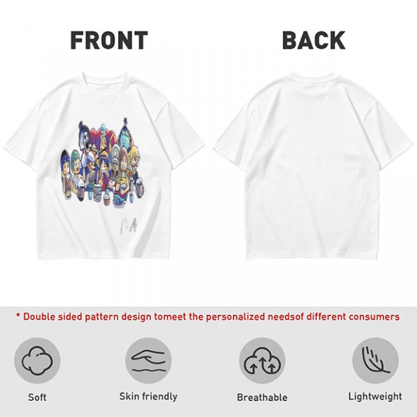 Olive T-Shirt with Anime Character Group Coffee Print