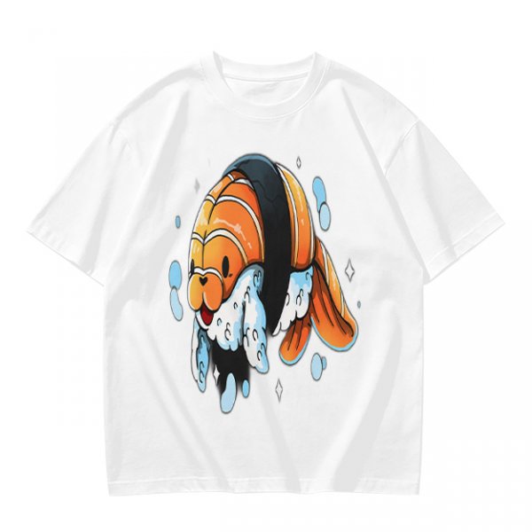 Olive T-Shirt With Cute Clownfish Sushi Graphic Print