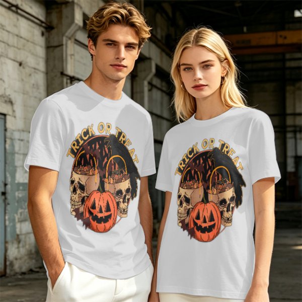 Olive Halloween Trick or Treat Skull Jack-o'-lantern Graphic T-Shirt