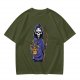 Olive T-Shirt With Cute Grim Reaper Holding Wilted Potted Plant Print