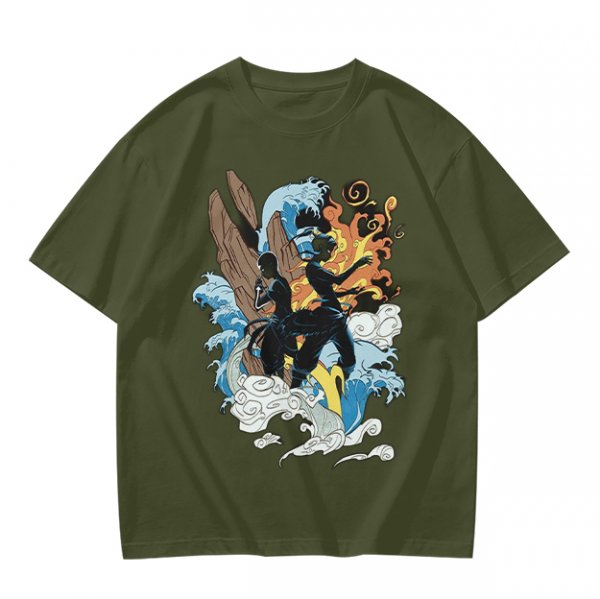 Olive T-Shirt With Elemental Bender Artwork Print