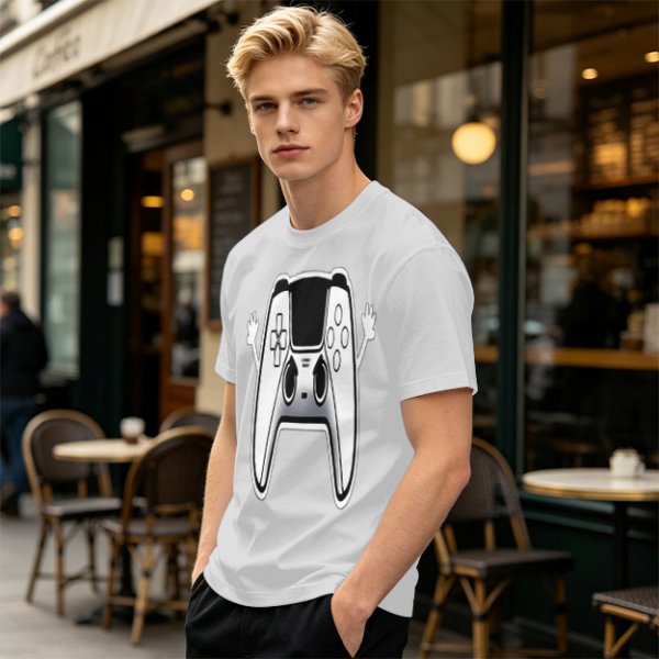 Olive T-Shirt With Cartoon Game Controller Graphic
