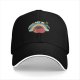 Black baseball cap with sleeping bear rainbow graphic and text