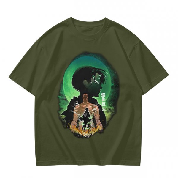 Attack on Titan layered silhouette graphic olive t-shirt