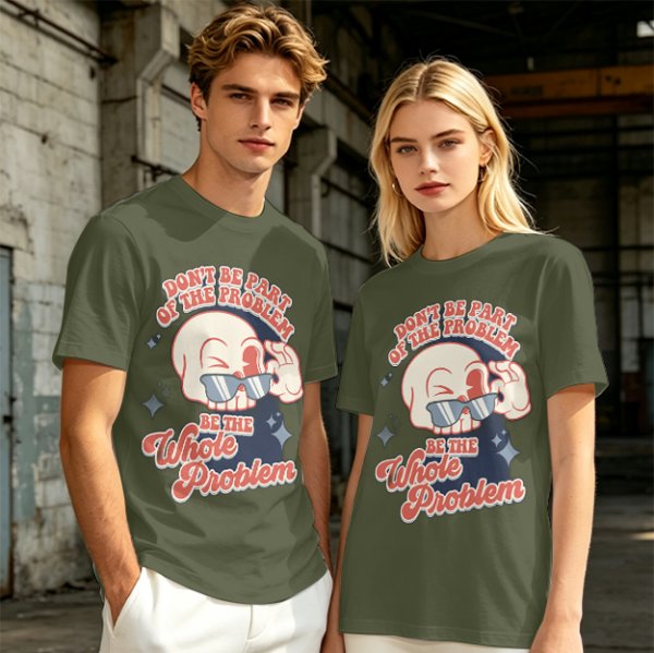 Olive Graphic T-Shirt With Sarcastic Skull Problem Quote