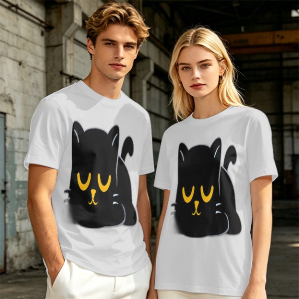 Olive T-Shirt with Relaxed Black Cat Graphic Design