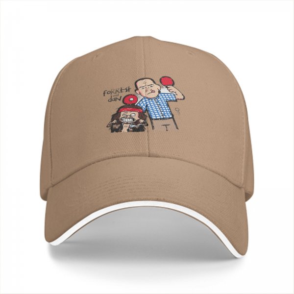 Black baseball cap with Forrest Gump ping pong cartoon graphic
